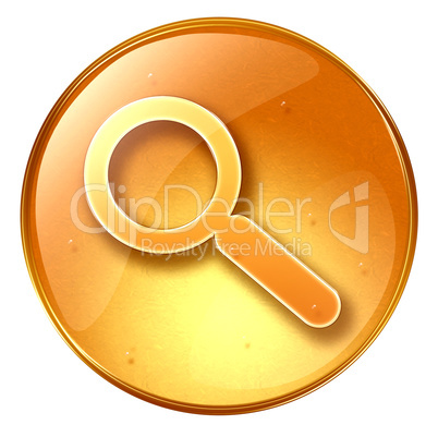 magnifier icon yellow, isolated on white background.
