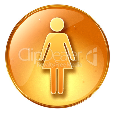 woman icon yellow, isolated on white background.