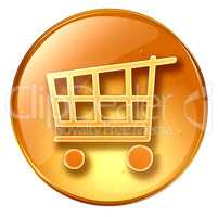 shopping cart icon yellow, isolated on white background.