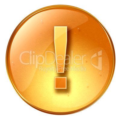 Exclamation symbol icon yellow, isolated on white background