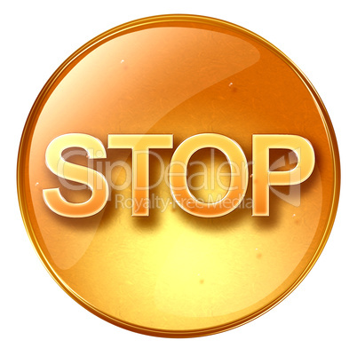 Stop icon yellow, isolated on white background
