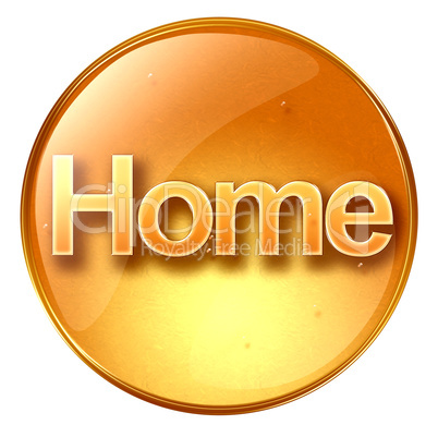 Home icon yellow, isolated on white background.