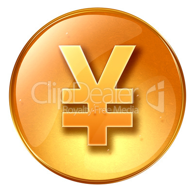 Yen icon yellow, isolated on white background