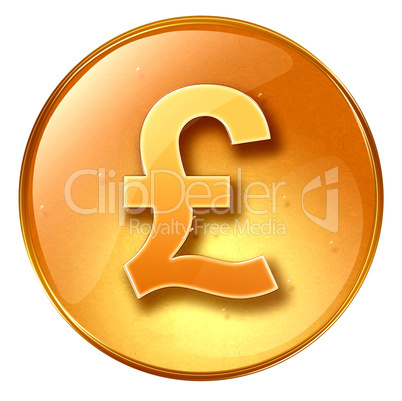 Pound icon yellow, isolated on white background
