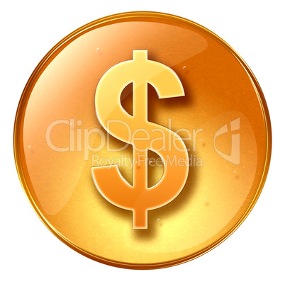 button dollar icon yellow, isolated on white background