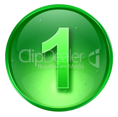number one icon green, isolated on white background.