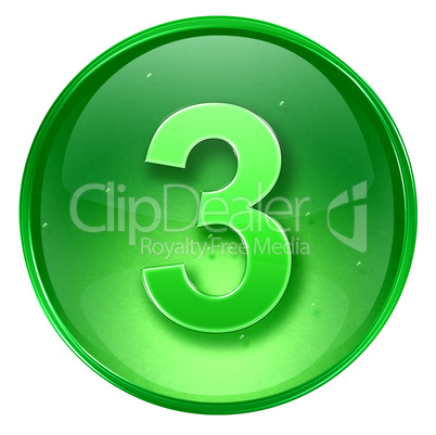 number three icon  green, isolated on white background.