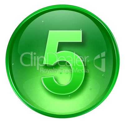 number five icon green, isolated on white background.