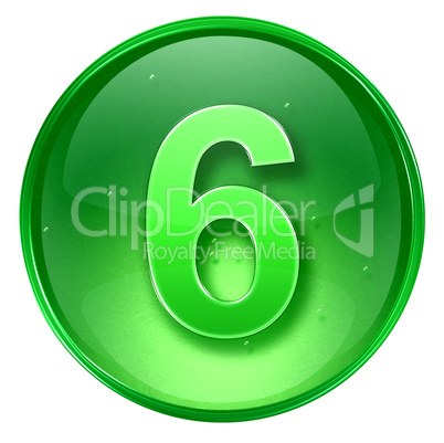 number six icon green, isolated on white background.