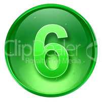 number six icon green, isolated on white background.
