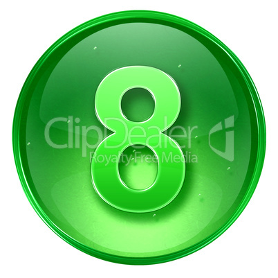 number eight icon green, isolated on white background.