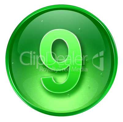 number Nine icon green, isolated on white background.