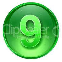 number Nine icon green, isolated on white background.