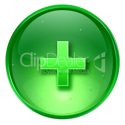 plus icon green, isolated on white background.