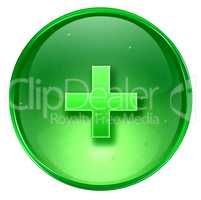 plus icon green, isolated on white background.