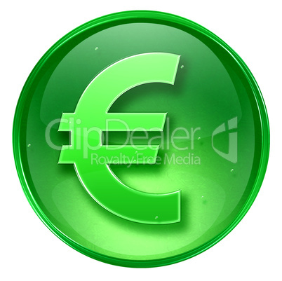 Euro icon green, isolated on white background.