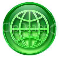 globe icon green, isolated on white background.