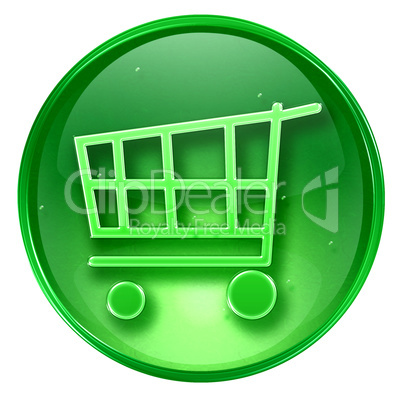 shopping cart icon green, isolated on white background.