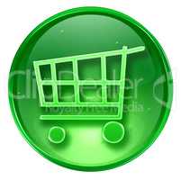 shopping cart icon green, isolated on white background.