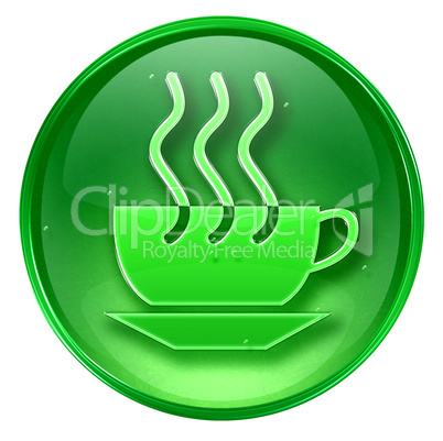 Coffee cup icon green, isolated on white background.