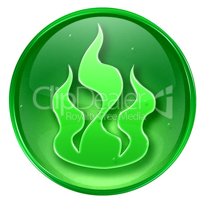 fire icon green, isolated on white background.