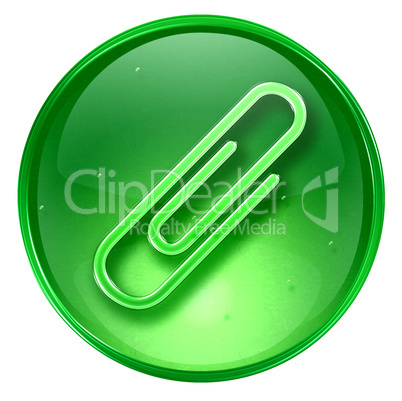 Paper clip icon green, isolated on white background