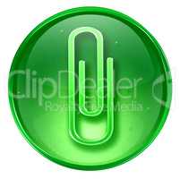 Paper clip icon green, isolated on white background