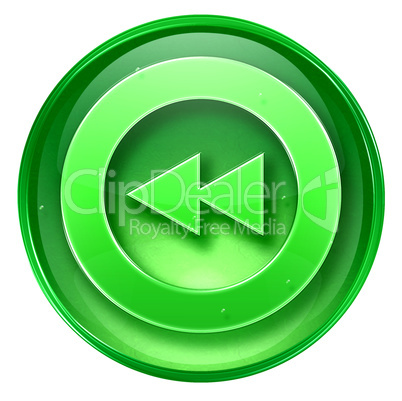 Rewind icon green, isolated on white background.