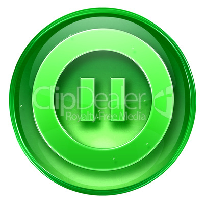 Pause icon green, isolated on white background.