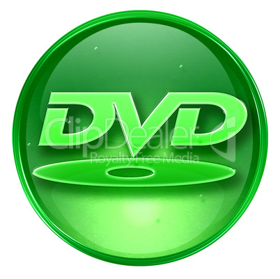 DVD icon green, isolated on white background.