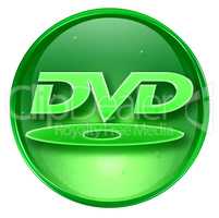 DVD icon green, isolated on white background.