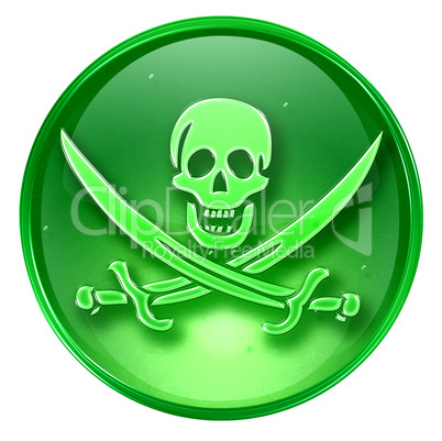 Pirate icon green, isolated on white background.