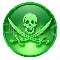 Pirate icon green, isolated on white background.