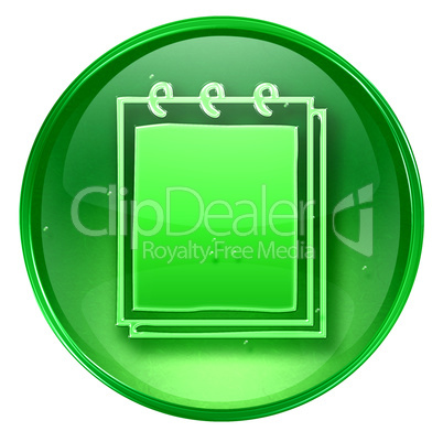 Notebook icon green, isolated on white background.