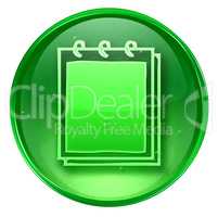 Notebook icon green, isolated on white background.
