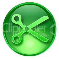 scissors icon green, isolated on white background.
