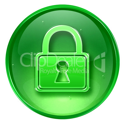 Lock icon green, isolated on white background.