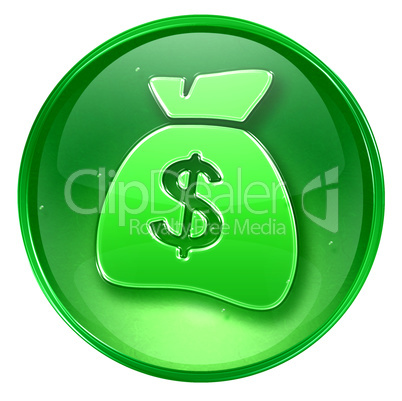 dollar icon green, isolated on white background.