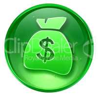 dollar icon green, isolated on white background.
