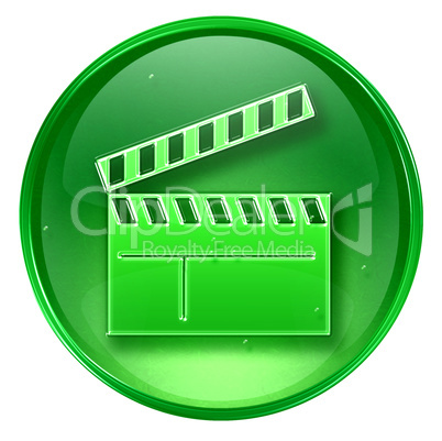 movie clapper board icon green, isolated on white background.