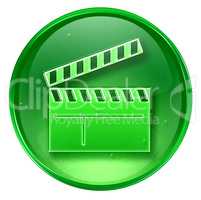 movie clapper board icon green, isolated on white background.