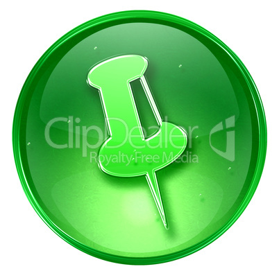 thumbtack icon green, isolated on white background.