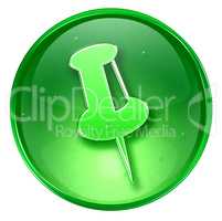 thumbtack icon green, isolated on white background.