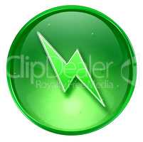 Lightning icon green, isolated on white background.