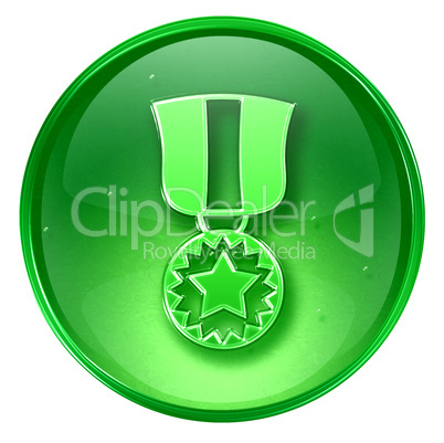 medal icon green, isolated on white background.