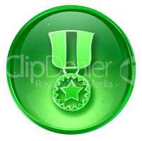 medal icon green, isolated on white background.