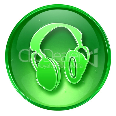 headphones icon green, isolated on white background.