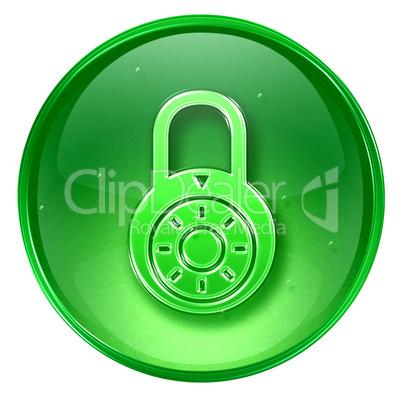 Lock off, icon green, isolated on white background.