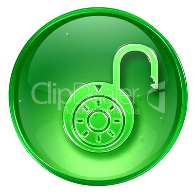 Lock on, icon green, isolated on white background.