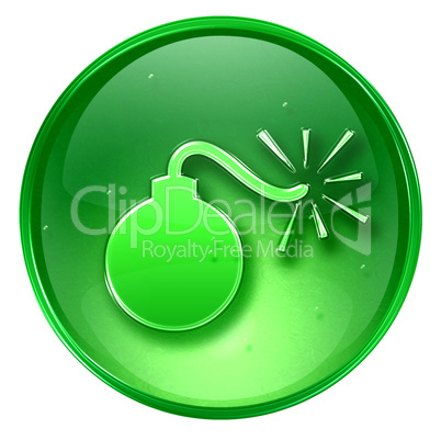 bomb icon green, isolated on white background.